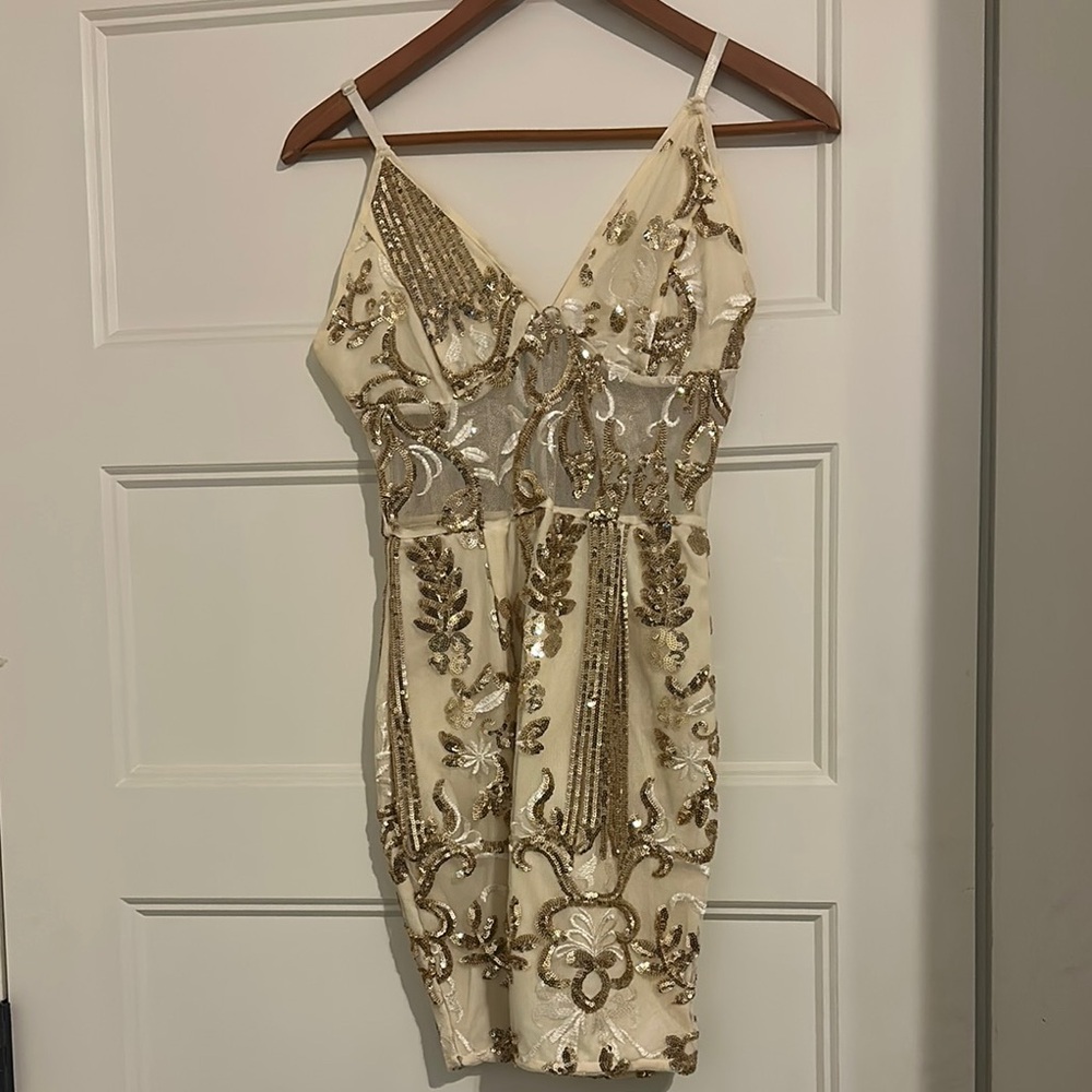 Elegant Cream and Gold Sequin Dress